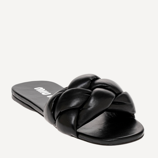 Miu Miu Black Braided Slip on Mule sandals