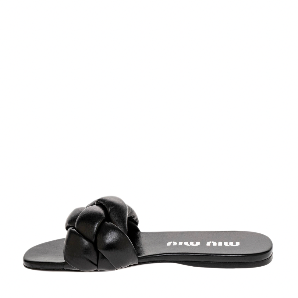 Miu Miu Black Braided Slip on Mule sandals
