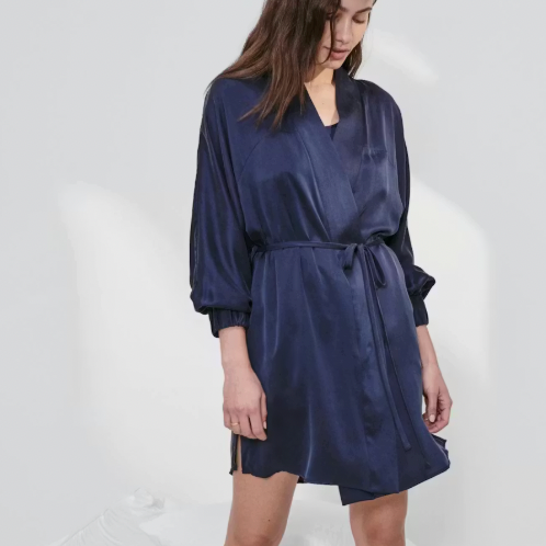 Lunya Washable Silk Robe Navy