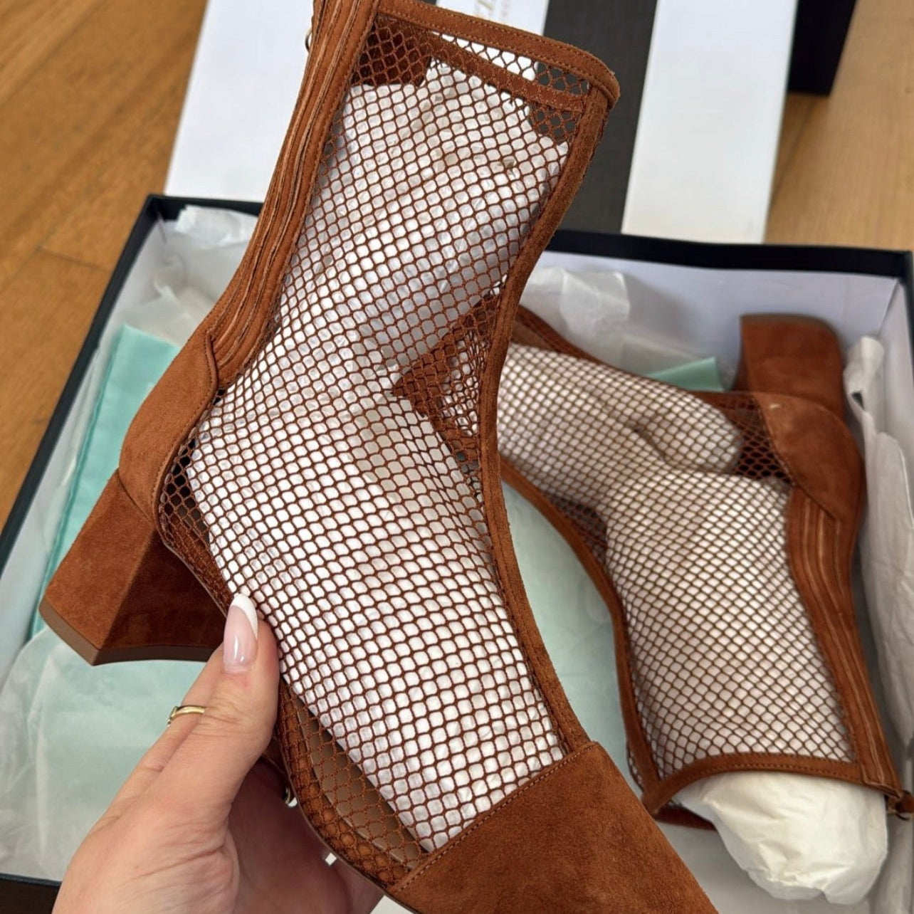 Aquazzura Saint Honore Mesh Bootie 50 Sugar Almond