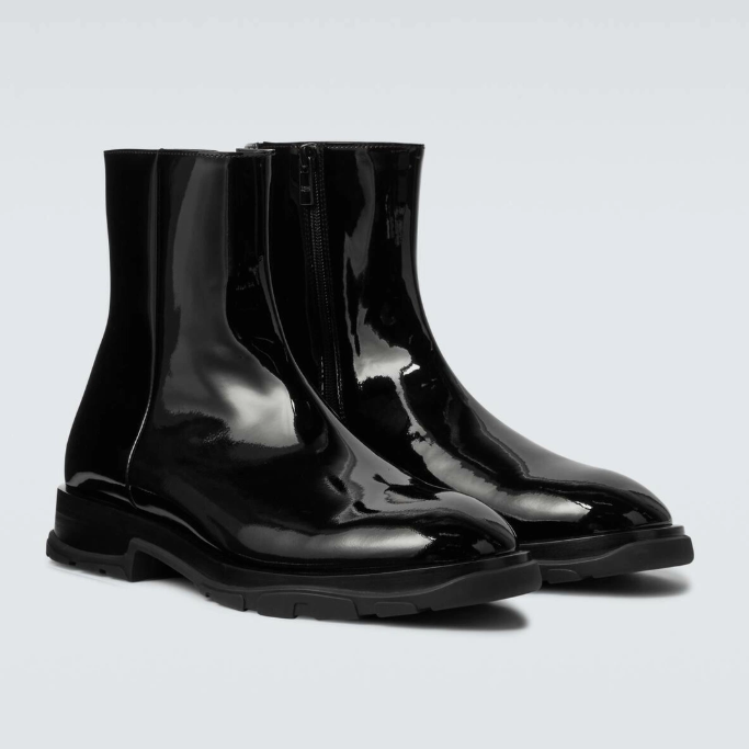 Alexander McQueen Patent Black Mid Boots