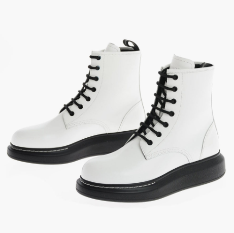 Alexander McQueen White Leather Combat Boots Kids