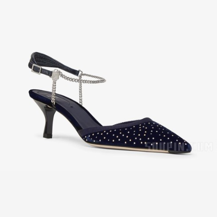 Fendi Colibri Navy Velvet Kitten Slingback