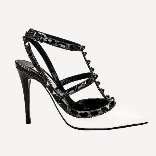 Valentino Patent Black White Rockstud Heels
