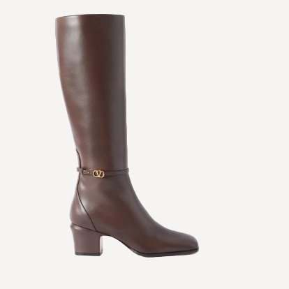Valentino Logo Tan Tall Boots