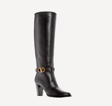 Valentino Black Leather Logo Boots