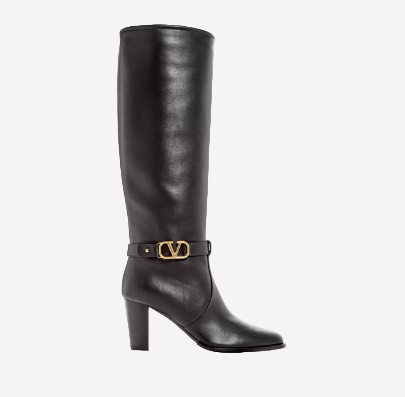 Valentino Black Leather Logo Boots