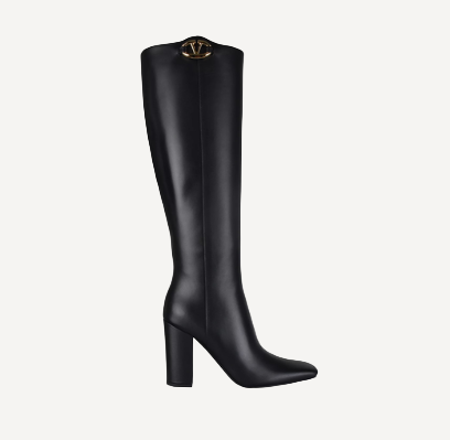 Valentino Black Leather Logo Tall Boots
