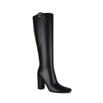 Valentino Black Leather Logo Tall Boots