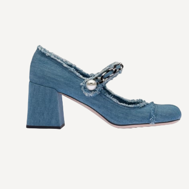 Miu Miu Denim Block Heel Pumps