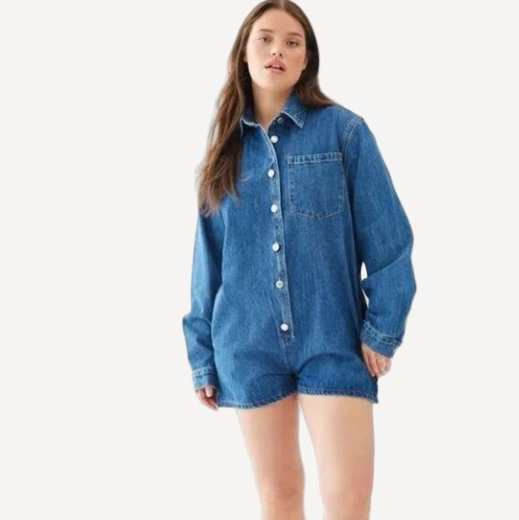 Parke Long Sleeve Medium Wash Denim Romper