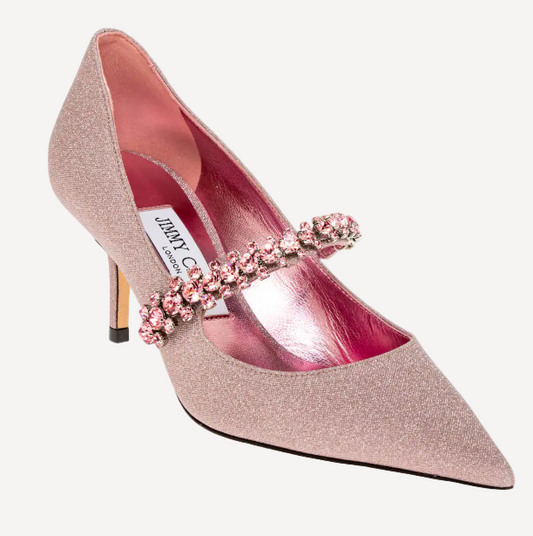 Jimmy Choo Pink Glitter Bing Crystal Pumps