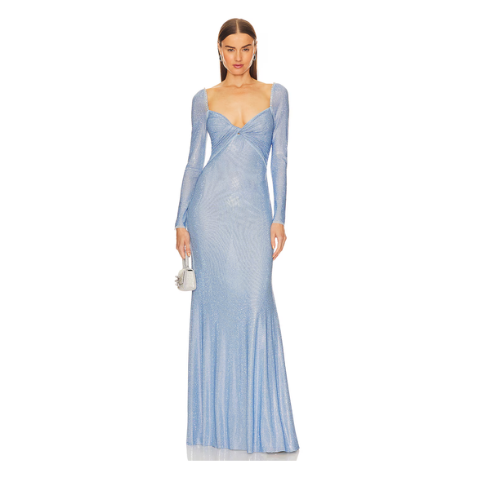 Self Portrait Blue Iridescent Rhinestone Maxi Dress