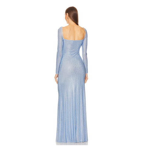 Self Portrait Blue Iridescent Rhinestone Maxi Dress