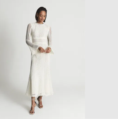 Reiss Aspen Lace Midi Dress Open Back