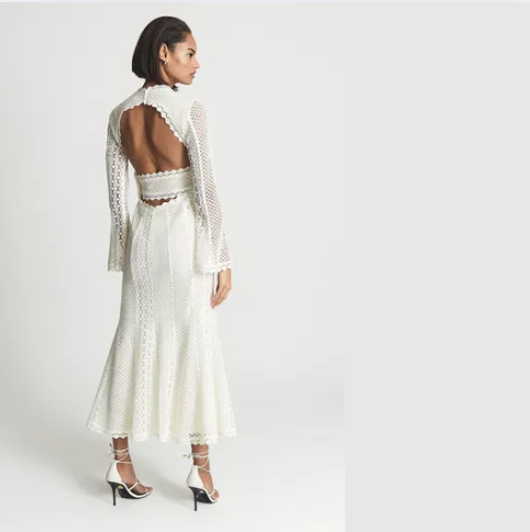Reiss Aspen Lace Midi Dress Open Back