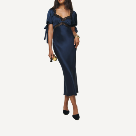 Reformation Stella Silk Navy Dress