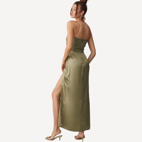 Reformation Barrow Silk Dress Artichoke
