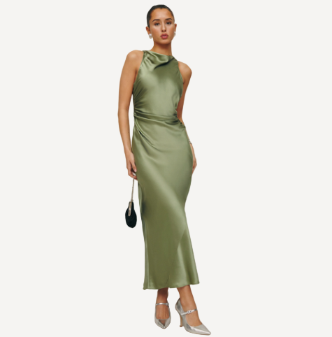 Reformation Casette Silk Dress Artichoke