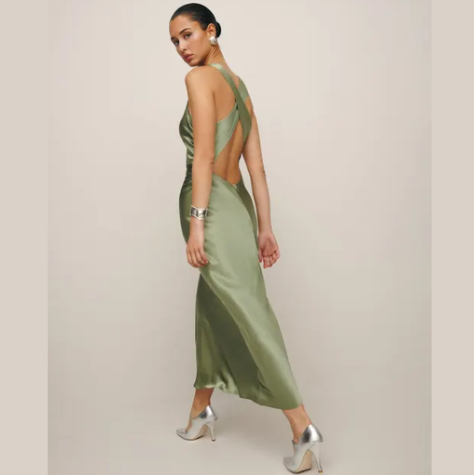 Reformation Casette Silk Dress Artichoke