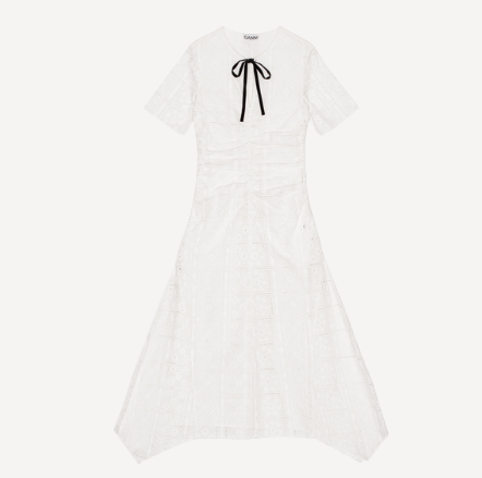 Ganni White Eyelet Midi Dress