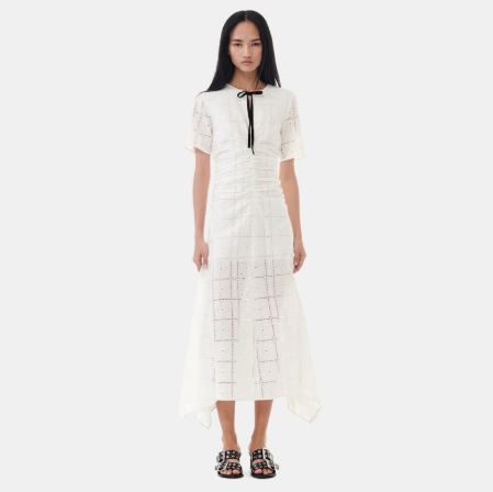 Ganni White Eyelet Midi Dress