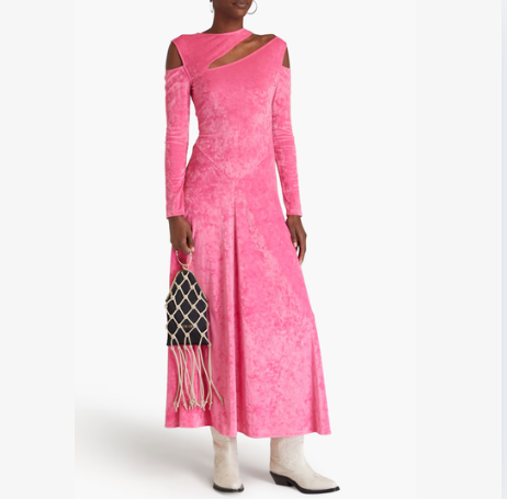 Ganni Pink Velvet Midi Dress