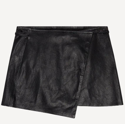 Diesel Black Leather Wrap Mini Skirt