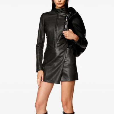 Diesel Black Leather Wrap Mini Skirt
