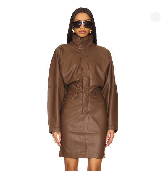 Ronny Kobo Regan Brown Pleather Mini Dress