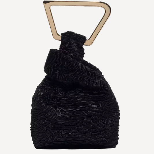 Cult Gaia Astraea Faux Fur Top Handle Bag Black