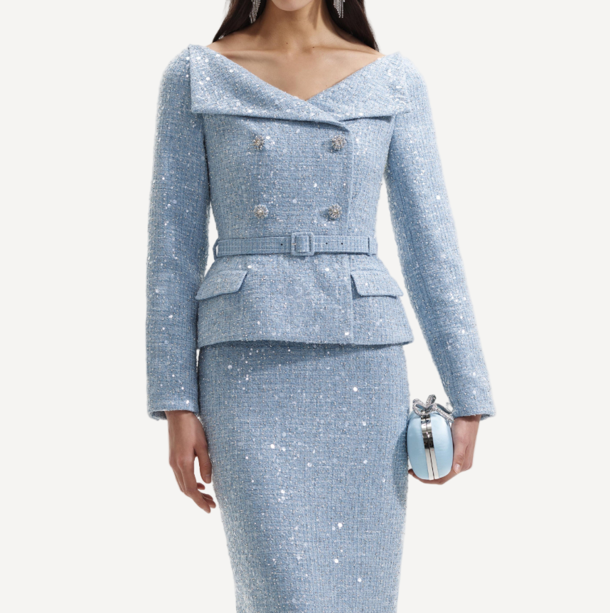 Self Portrait Blue Sequin Boucle Midi Dress