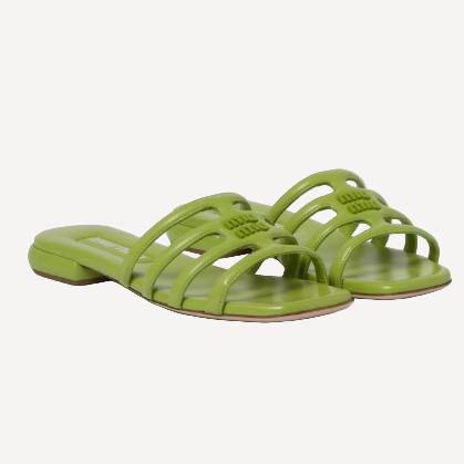 Miu Miu Green Logo Sandal Slip On Sandals
