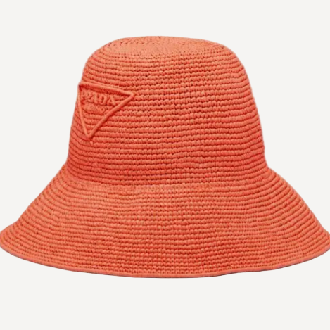 Prada Orange Wide Brim Raffia Bucket Hat