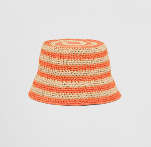 Prada Orange Stripe Raffia Bucket Hat