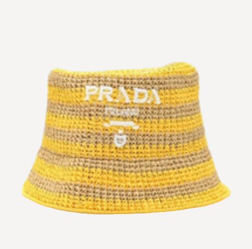 Prada Yellow Stripe Raffia Bucket Hat