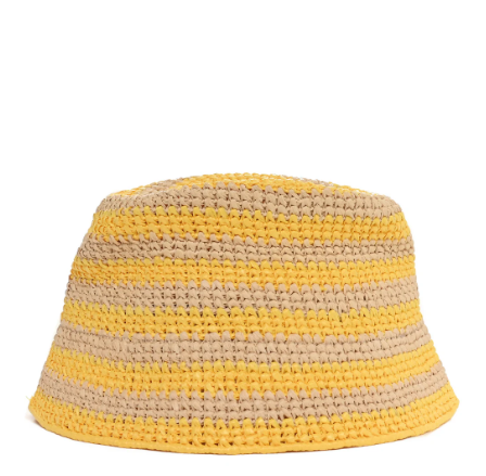 Prada Yellow Stripe Raffia Bucket Hat