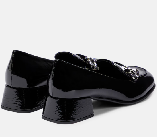 Miu Miu Black Chain Logo Patent Loafers
