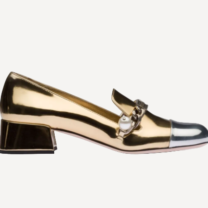 Miu Miu Gold Silver Loafer Pumps