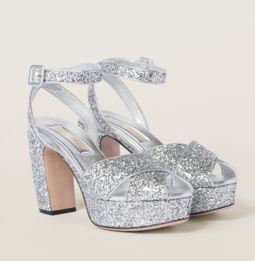 Miu Miu Silver Glitter Pumps