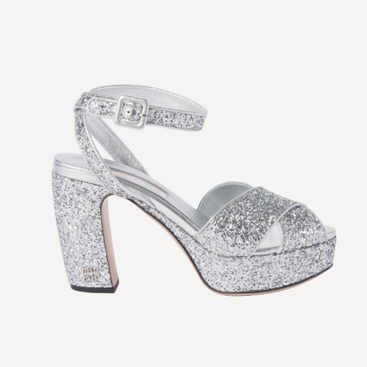 Miu Miu Silver Glitter Pumps