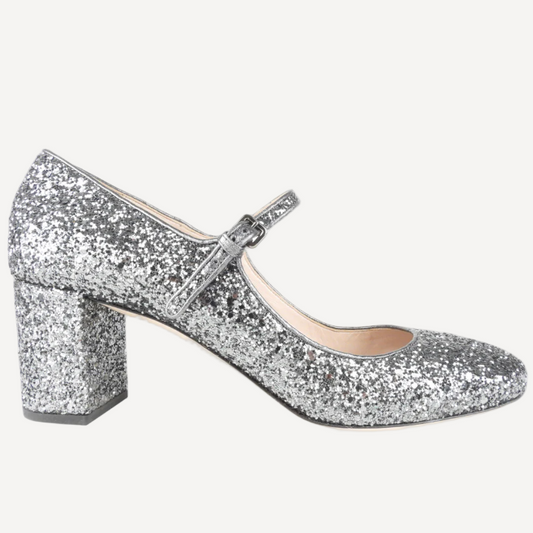 Miu Miu Glitter Block Heel Pump