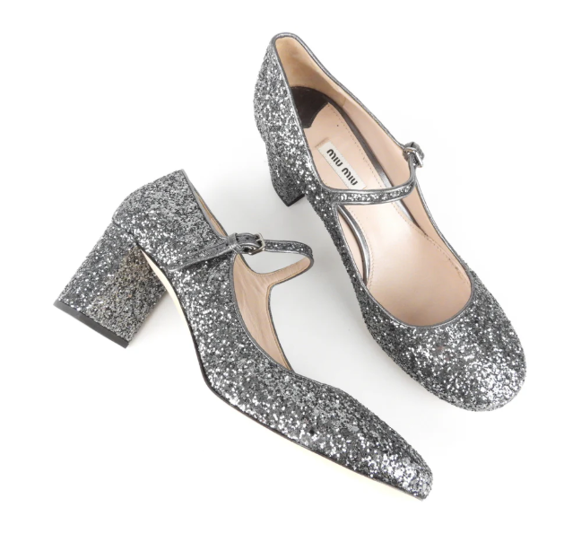 Miu Miu Glitter Block Heel Pump