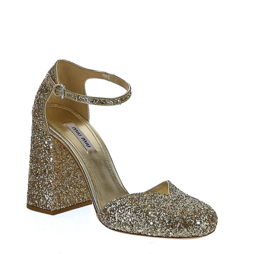 Miu Miu Glitter Block Heel Pump Gold