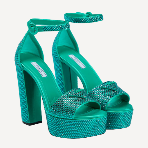 Prada Crystal Green Platforms Logo