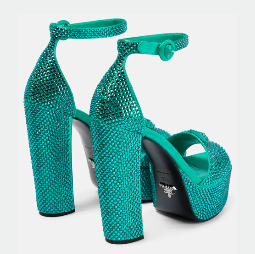 Prada Crystal Green Platforms Logo