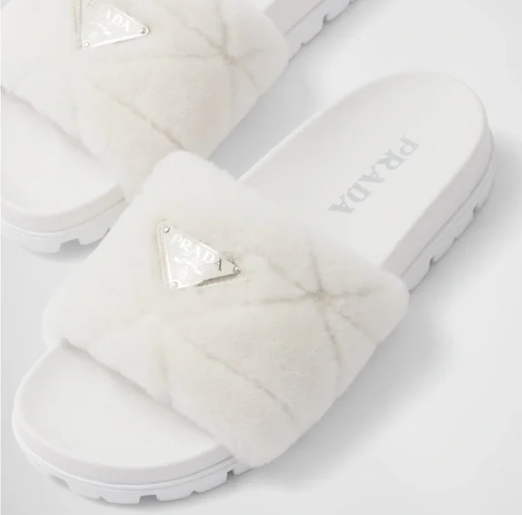 Prada Fuzzy Logo Slippers