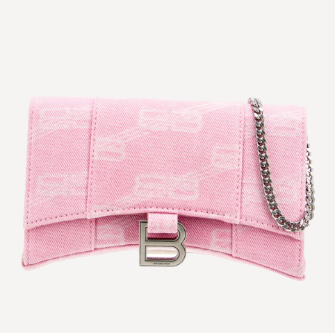Balenciaga Hourglass Denim Pink Wallet on Chain Bag