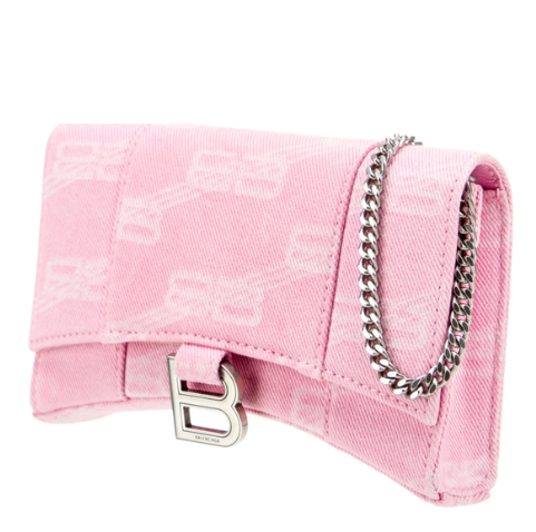 Balenciaga Hourglass Denim Pink Wallet on Chain Bag