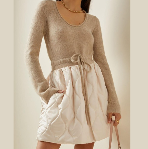 Miu Miu Long Sleeve Mohair and Nylon Dress Cream
